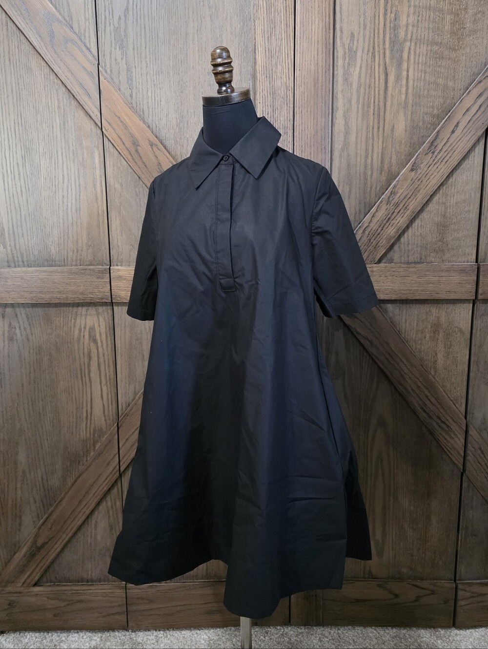 English Factory Black Collared Short-Sleeve Mini Dress